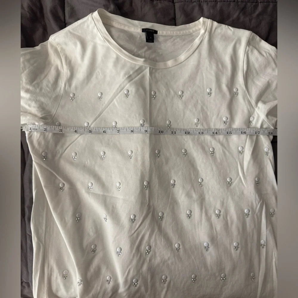 J. Crew White Embellished Short Sleeve Tee Size Small
